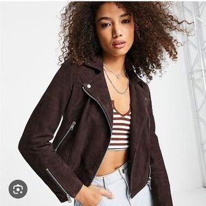 All Saints Caden suede Dark Brown of blood suede Leather Jacket